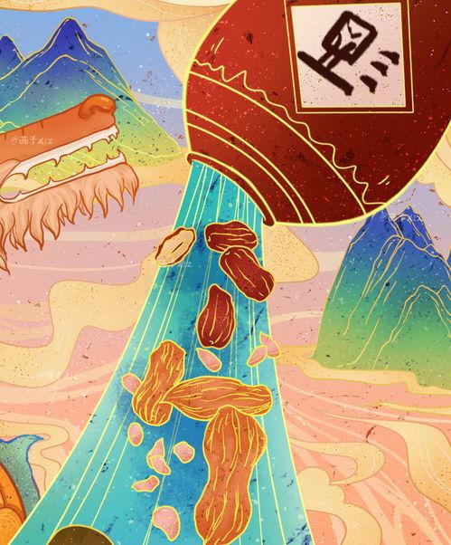 国风吃瓜海报插画,传统与现代的趣味碰撞